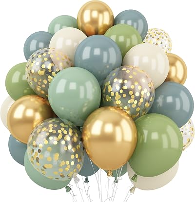 Togvu Dusty Green Blue Balloons 60 Pack 12 Inch Confetti Gold Beige Safari