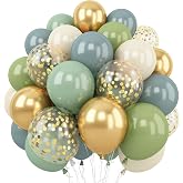 Dusty Green Blue Balloon 60 Packs 12 Inch Latex Balloon | Sage Green Haze Fog Blue Sand White and Gold Balloons for Jungle Safari Neutral Boho Birthday Baby Shower Party Decorations