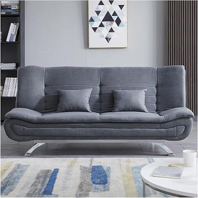 INMOZATA Linen Sofa Bed 3 Seater 188cm with Chrome Legs Grey