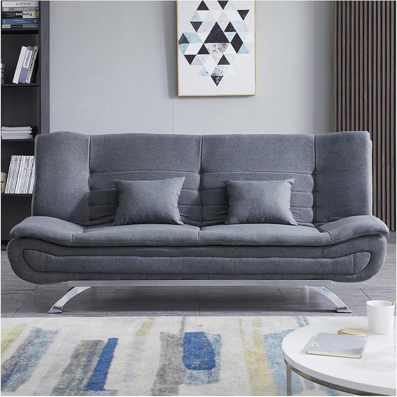 INMOZATA Linen Sofa Bed 3 Seater 188cm with Chrome Legs Grey