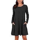 Kormei Womens Long Sleeve A-Line 2024 Fall Dresses with Pockets Knit Casual Crew Neck Knee Length Sweater Dress