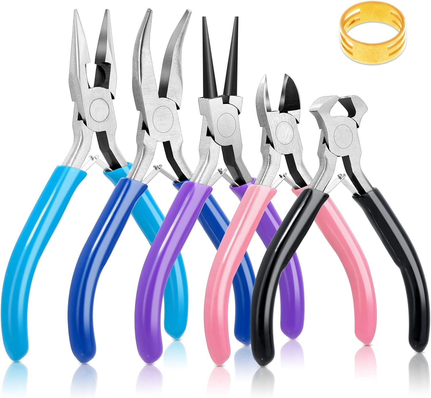 Sixstore 5 PCS Jewellery Pliers Kit with Spring, Jewellery Making Set with Needle, Round, Bent Nose Plier, Wire Cutter, DIY Plire Jewellery Making Kit for Girls