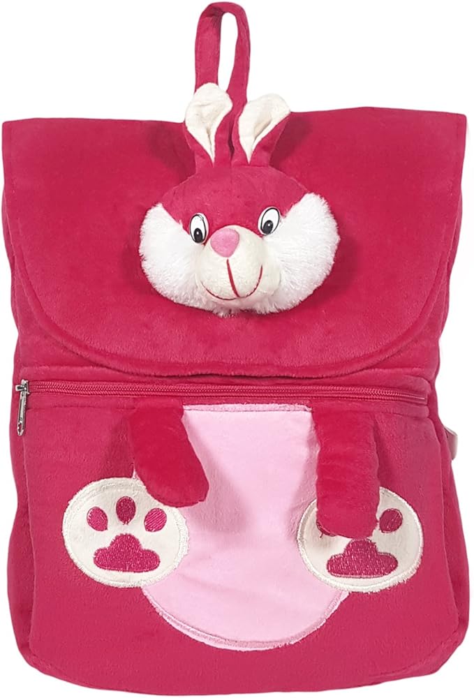 Ultra Felt Velvet School Bag with Bunny Soft Toy (Pink)