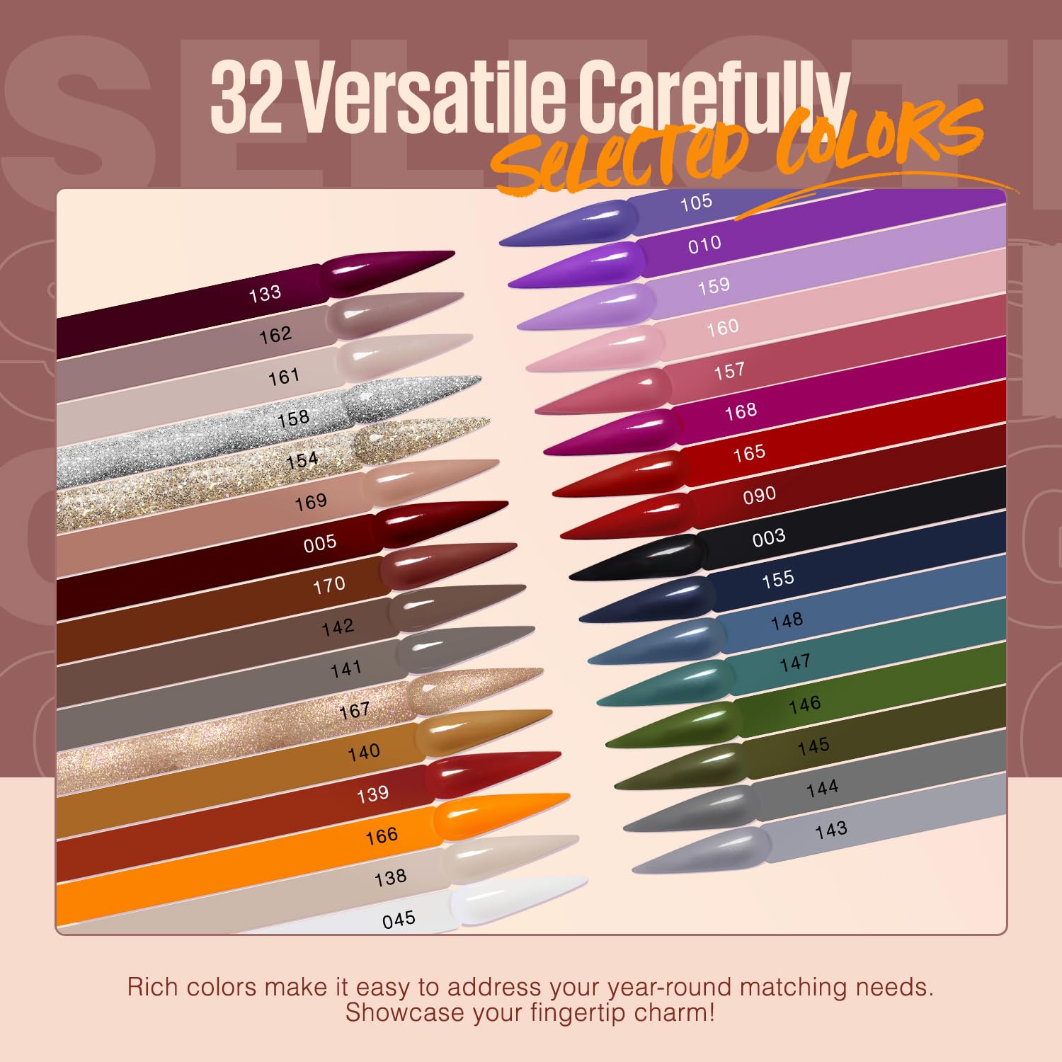 MEFA Dip Powder Nail Kit Orange Brown Grey Green White 32 Fall Winter Dark Colors Dipping Powder with Base Top Coat Activator Brush Saver Liquid Set Recycling Tray, French Nail Art Manicure Salon - Image 4