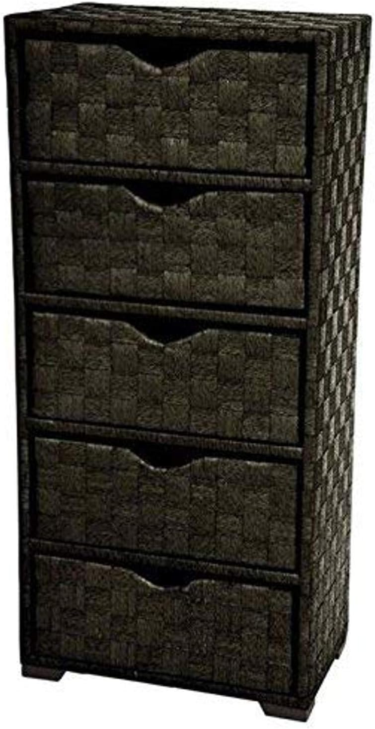Oriental Furniture Natural Fiber Chest of Drawers - Five Drawer - Black