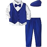 A&J DESIGN Toddler 4-Piece Formal Suits Baby Boy Gentleman Outfit with Dress Shirt, Bow Tie, Vest, Pants and Flat Hat