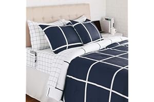 �鶹�� Basics College Dorm Bed-in-a-Bag with Elastic Storage Pockets - Full/Queen - Navy Grid