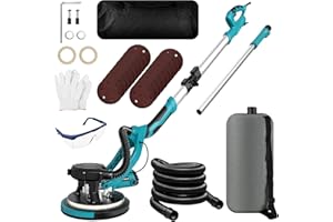 BSDONTE Drywall Sander, 1250W 11.5-Amp Electric Drywall Sander with Vacuum, Popcorn Ceiling Removal Tool with Variable Speed 800-1800RPM, Foldable & Extendable Handle, LED Light, 18pcs Sanding Discs