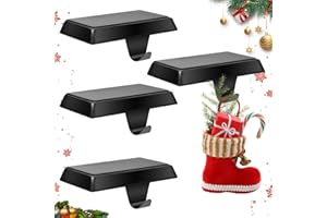 HOMJOY 4 Pack Metal Christmas Stocking Holders for Mantle Heavy Duty Stocking Hangers Stocking Hook Christmas Ornaments for Counter Tables Window Fireplace Mantle Decoration (Black)