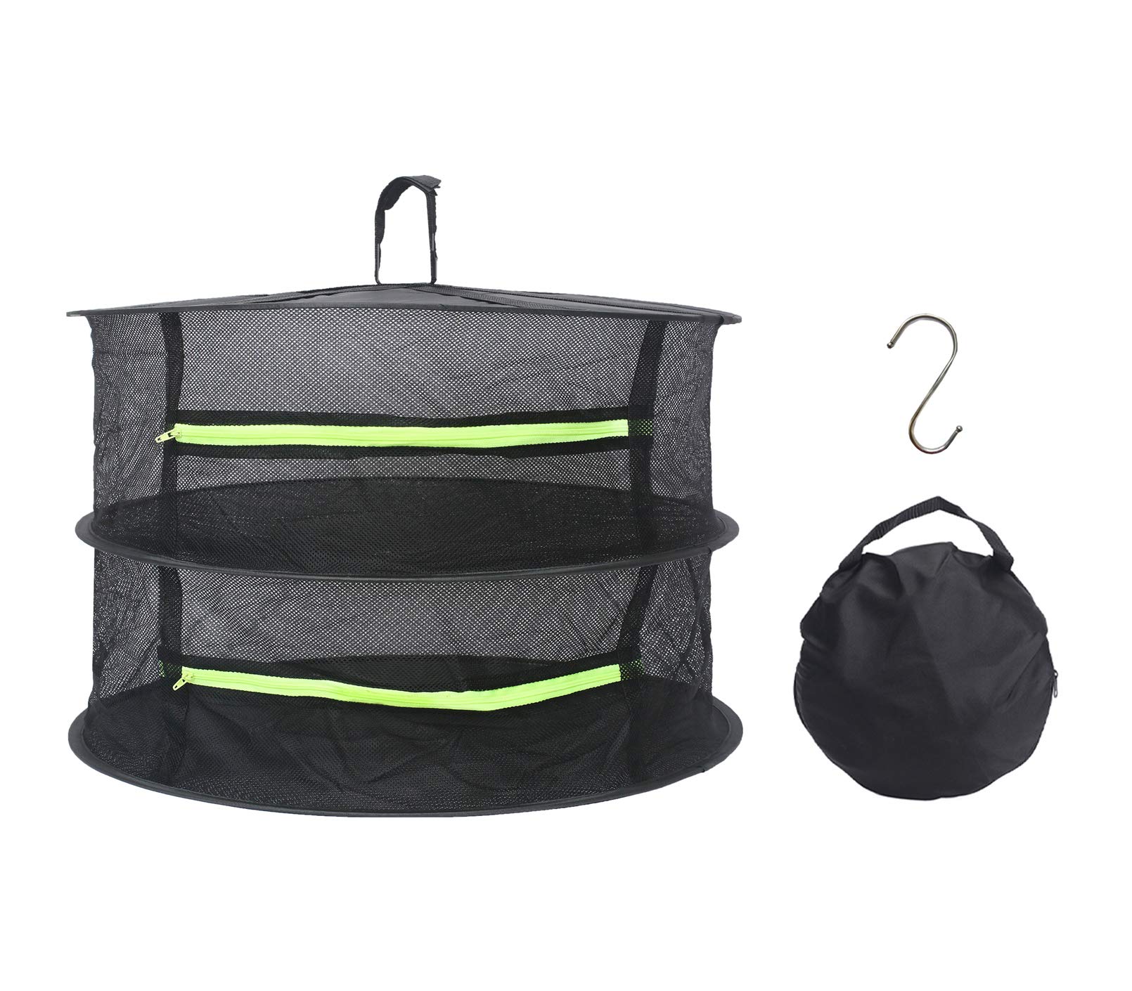 Nwvuop 2 Layer Herb Drying Rack Plant Dryer Mesh Hanging Drying Net with Green Zippers Black