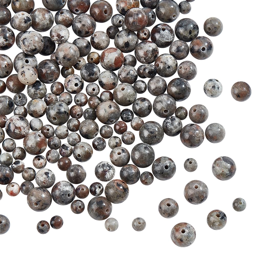 NBEADS About 190 Pcs 3 Sizes Flame Yooperlite Stone Beads, Natural Gemstone Crystal Stone Smooth Round Ball Loose Spacer Beads for DIY Jewelry Making