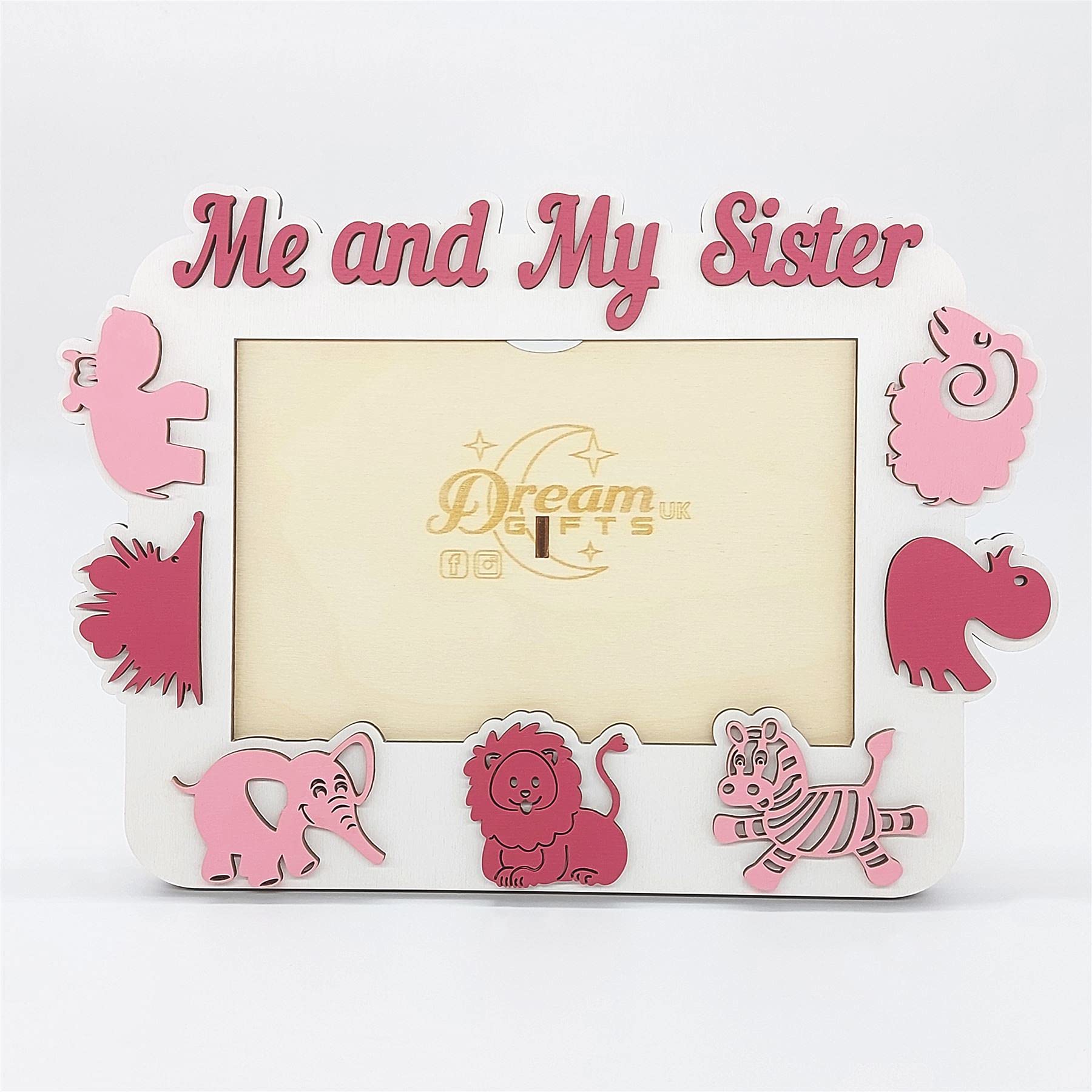 Me and My Sister, Baby Wooden Photo Frame Custom Hand Made for Tabletop or Wall, Decorative Style, Gift idea, Zoo (Maroon)