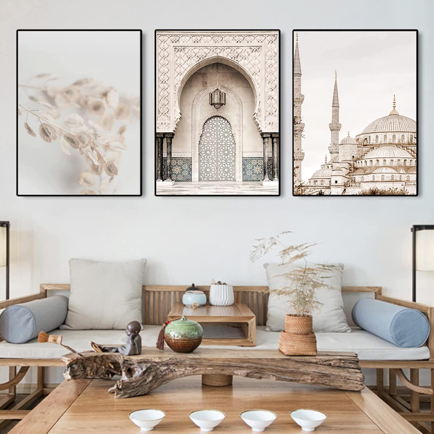 ZFTCN Islamic Arabic Calligraphy Canvas Painting, Gold Islamic Church Pictures, Allah Islamic Quotes Poster Canvas Painting Pictures Decoration, No Frame (40 x 60 cm x 3)… — image 1