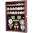 Challenge Coin/Medals/Pins/Badges/Ribbons/Insignia/Buttons Chips Combo Display Case Box Cabinet (Cherry Finish)