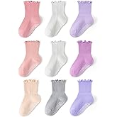 Bearbay Non-slip Ruffle Socks for Baby girls Toddler girls Cute Grippy Frilly Crew for All Seasons