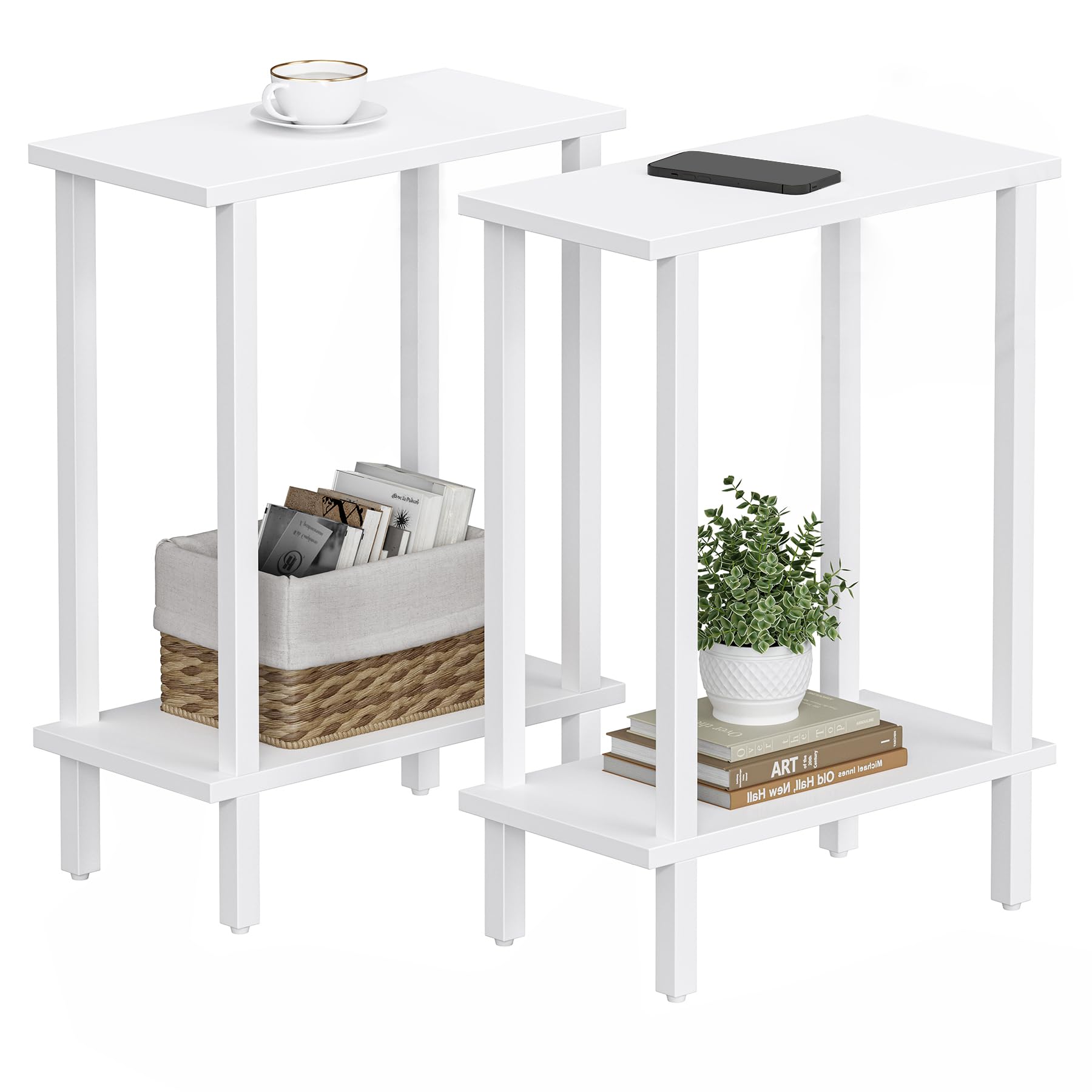 Photo 1 of TUTOTAK Small Side Table, Narrow End Table, Set of 2, Skinny Sofa Table, Slim Nightstand, Couch Table, Living Room, Bed Room, White TB01BW0622