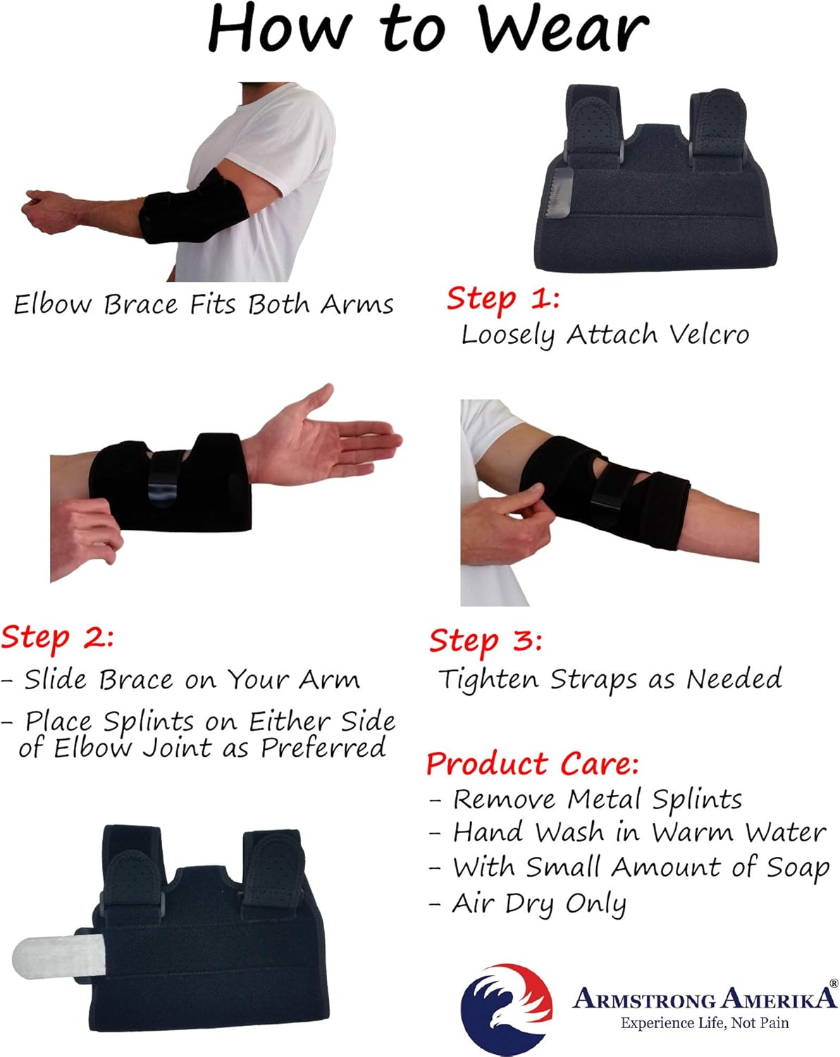Elbow Brace for Comfortable Elbow Support - Adjustable Stabilizer to Keep Your Elbow Immobilized & Your Arm Straight with Two Removable Metal Splints Great Night Elbow Splint for Sleeping (Fits Most): Health & Personal Care