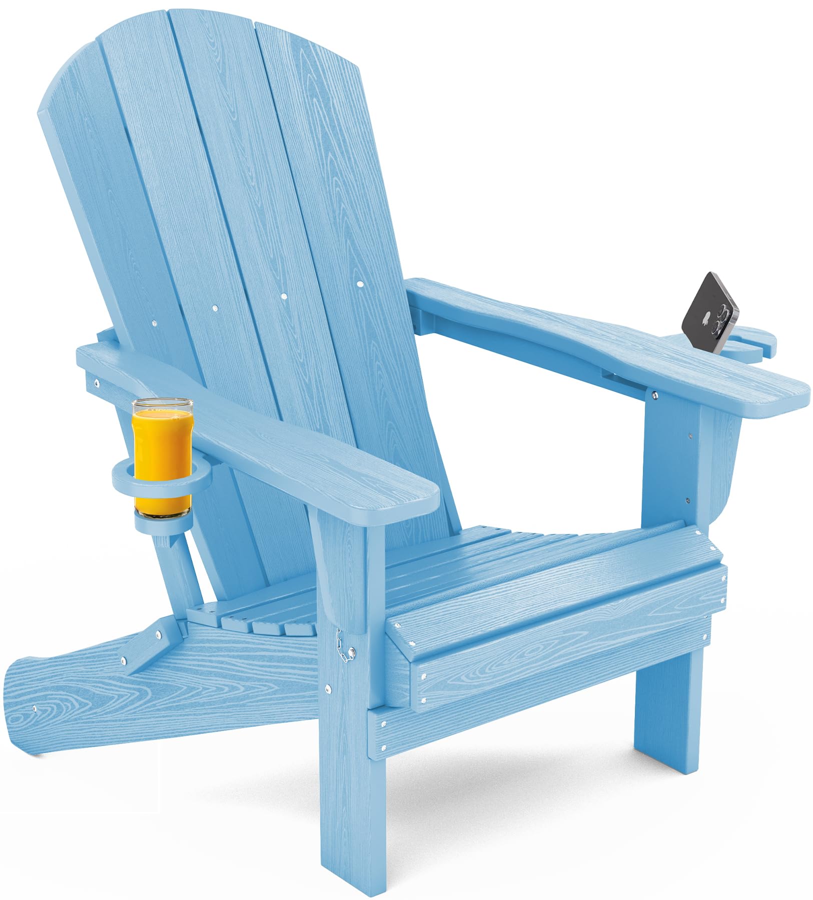 SERWALL Adirondack Chair with Cup Holders - Composite Adirondack Chairs HDPE Outdoor Chairs All Weather Use- Light Blue Image
