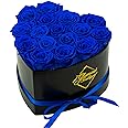 GLAMOUR BOUTIQUE 16-Piece Flowers Forever Heart Shape Box - Preserved Roses, Immortal Roses That Last A Year - Rose Eternal Preserved Flowers for Delivery Prime Mothers Day & Valentines Day - Blue