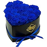 GLAMOUR BOUTIQUE 16 Flower Forever Heart Shape Box, Eternal Preserved Roses Gift for Her, Lasting Flowers, Romantic Floral Keepsake for Birthday, Anniversary or Valentine’s Day, Blue (Color-Treated)