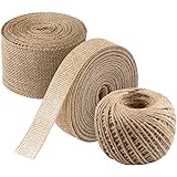 3 PCS Burlap Ribbon Set,11 Yards Natural Fabric Craft Ribbon with 165 Feet Jute Twine for Wedding Event Party and Home Decora