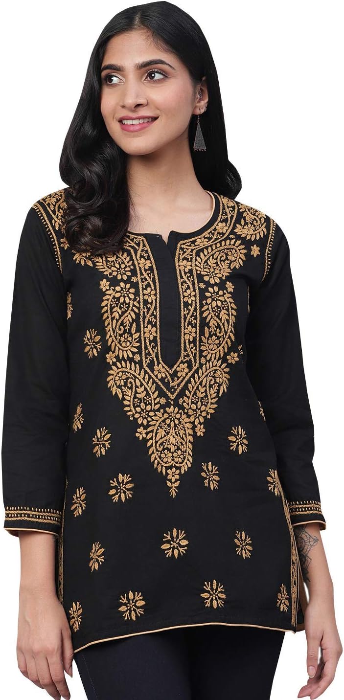 Ada Hand Embroidered Chikankari Indian Cotton Top Tunic Blouse A250295: Amazon.com.au: Fashion