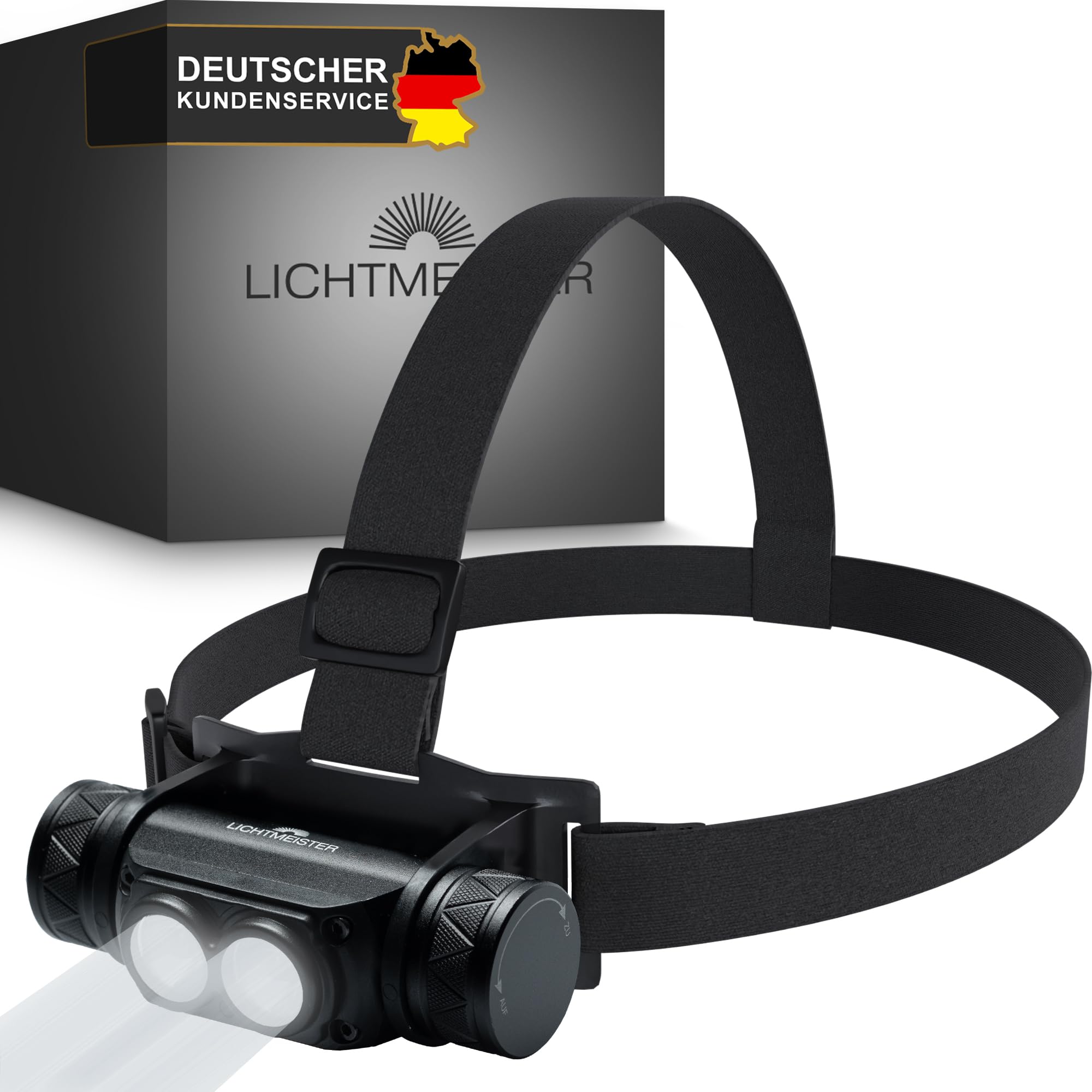 LICHTMEISTER® Stirnlampe (1000 Lumen, 3600 mAh Akku) - Stirnlampe LED wiederaufladbar - extrem helle Kopflampe - Stirnlampe LED