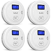 4-Pack,Smoke and Carbon Monoxide Detector,2 in 1 CO & Smoke Alarm,Carbon Monoxide Detectors,Smoke Detector,85dB in Alarm,LCD Screen,Easy to Install