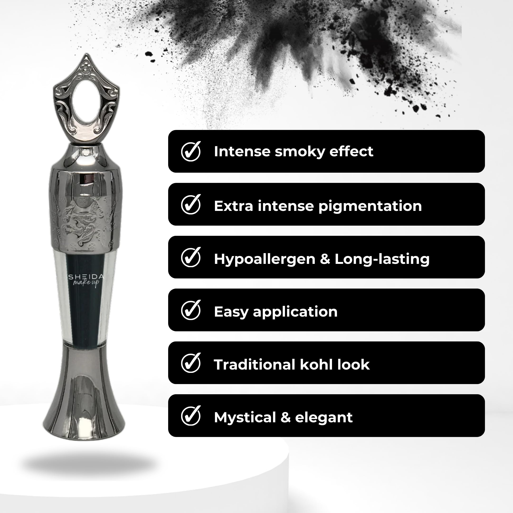 Sheida Powder Eyeliner Handmade 100% Natural Eyeliner in Powder Form, Long-Lasting Liner Arabic, Intense Color, Smudge-Proof Multi Color Shades Available