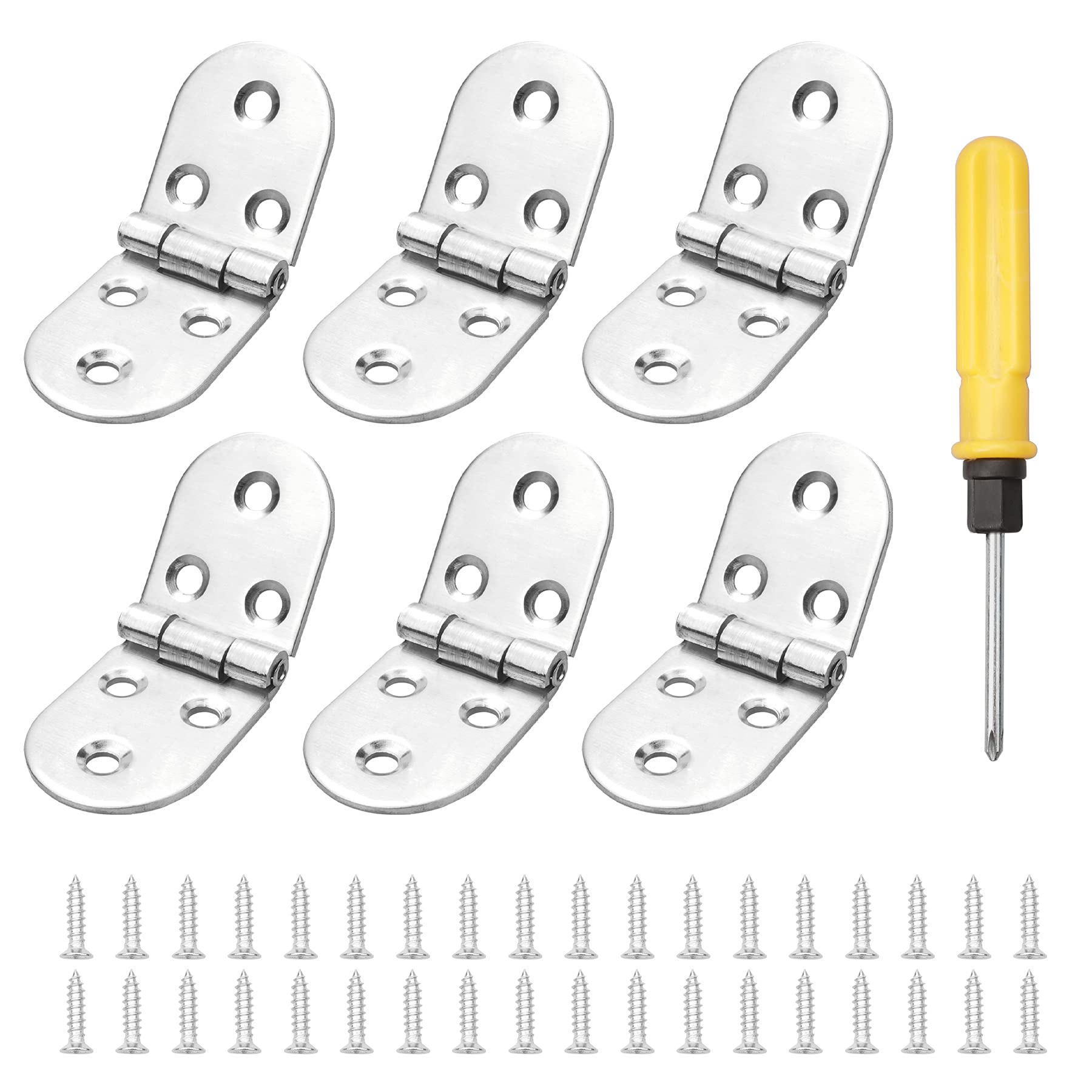 YEYIT 6 Pcs Folding Flip Top Hinge, Stainless Steel 270 Degree Folding Round Edge Backflap Hinge,Tray Backflap Hinges, Bonus with Screwdriver, for Cupboard Cabinet Closet Drawer