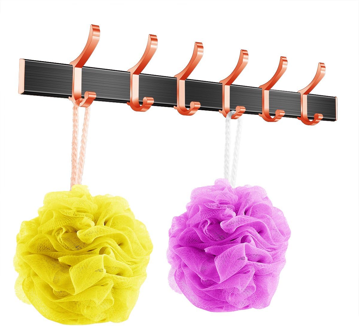 Wall Mount Hook,Strong Adhesive Long Hook Stainless Steel Sliding Adjustable Coat Hook/Hat Rack 6 Hook Bronze