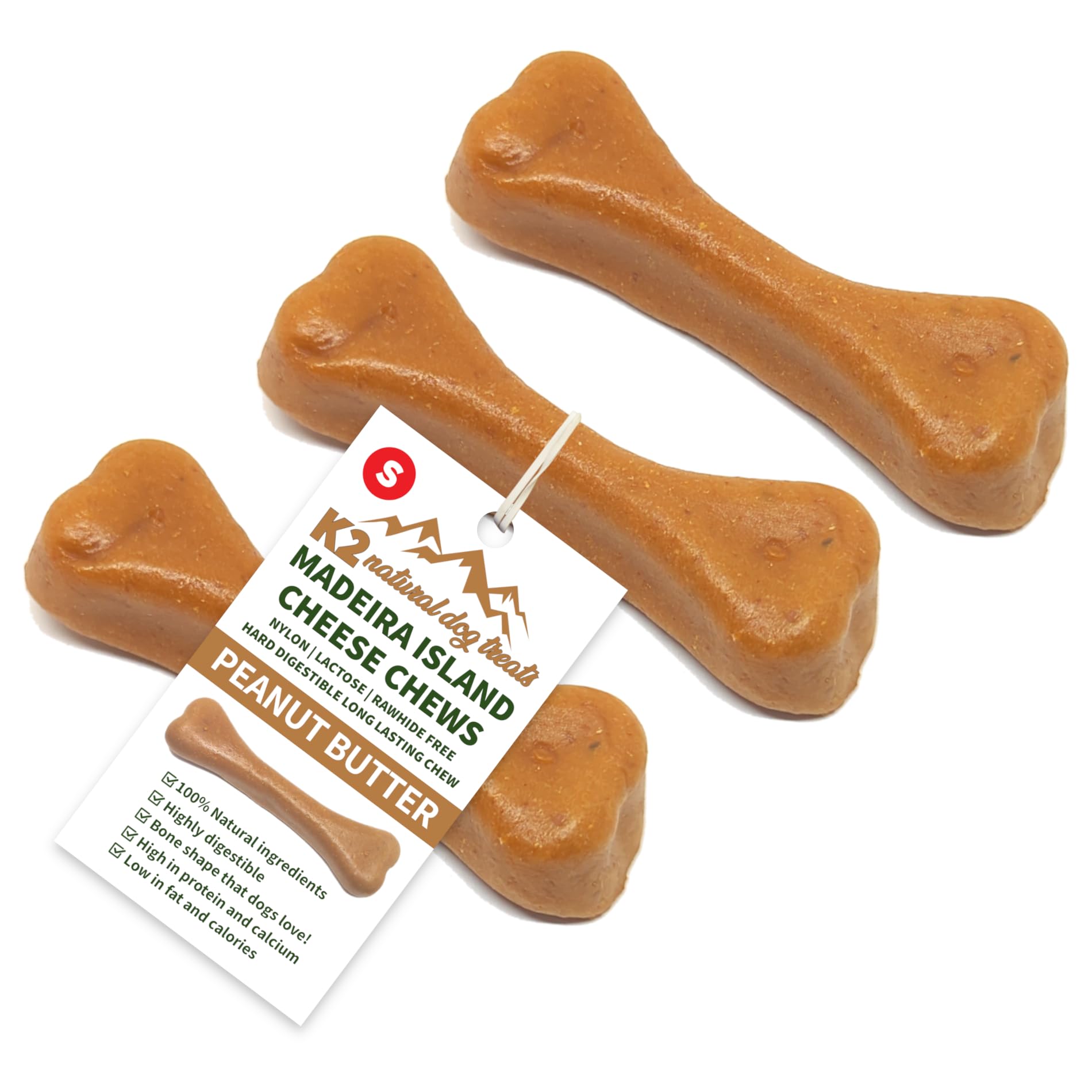 Dog Treats K2 Madeira Island Cheese Chews 100% Natural and Long Lasting Peanut Butter Flavour (1, XX-Large)