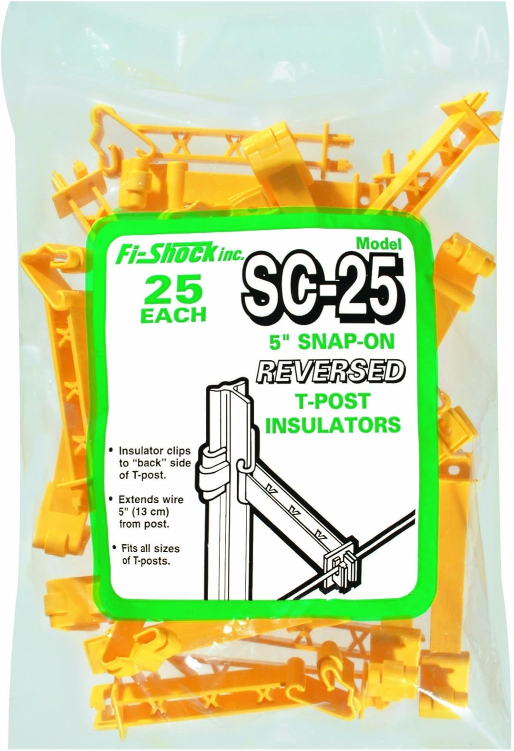 Fi-Shock SC-25 Snap-on 5" Reversed Extender T-Post Insulators, Yellow