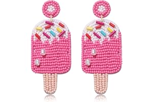 FAERLIIRY Beaded Dangle Earrings Summer Earrings Handmade Bead Ice Cream Earrings Bohemia Statement Drop Earrings Summer Decoration Beach Errings Hawaii Holiday Fashion Jewelry Gift