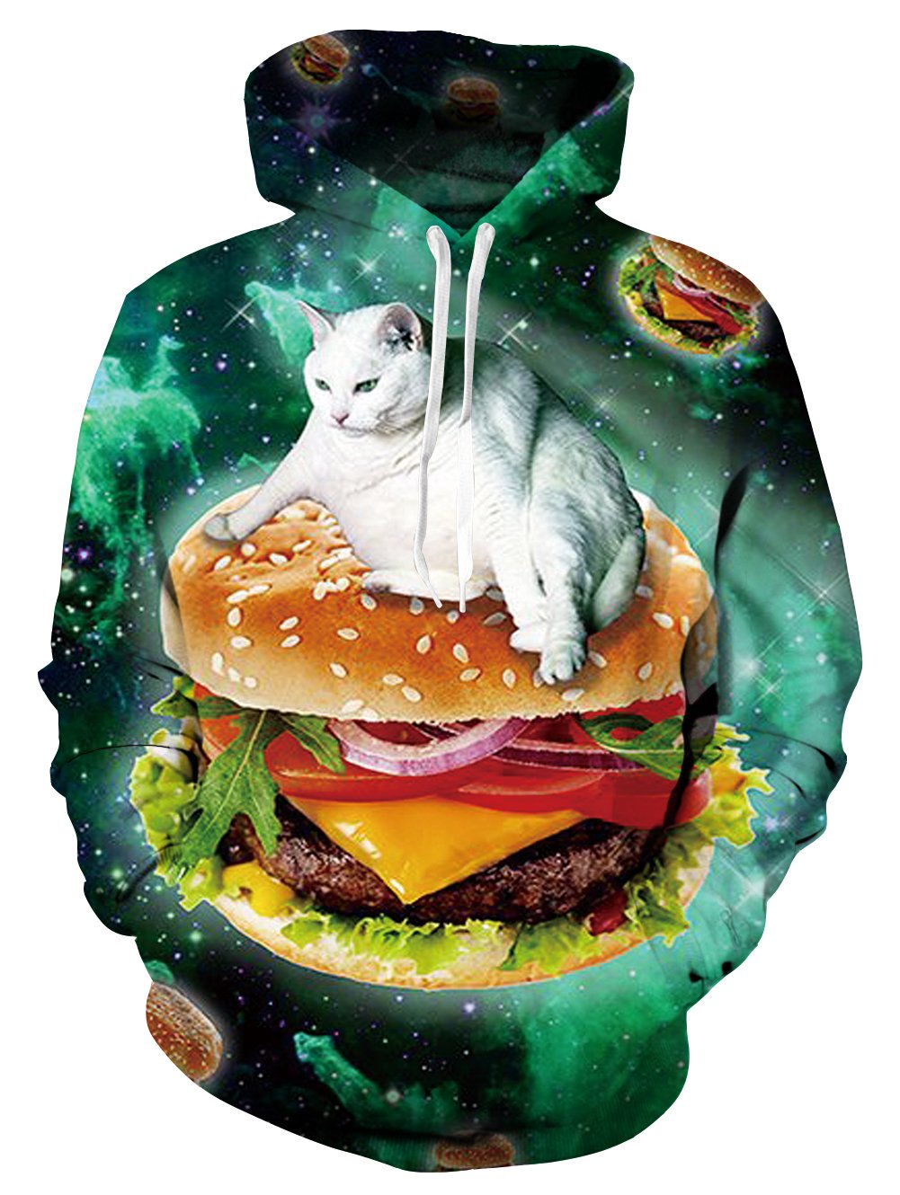 Men/Women Hamburger Cat Graphic Hoodies Funny 3D Printed Pullover Hoody Animal Hoodie Shirt, Hamburger Cat, Large