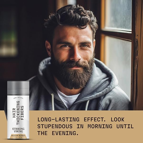 STRIKING VIKING HAIR FIBERS (MEDIUM BLONDE) 28G – NATURALLY DERIVED, LONG-LASTING BUILDING POWDER – UNDETECTABLE FOR THINNING HAIR, FOR MEN & WOMEN