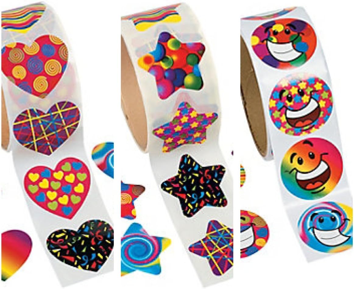 Amazon Com Awesome Deal 3 Rolls Of Funky Stickers 100 Ea Heart
