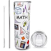Onfnteac Math Teacher Gift Mug Tumbler Cup for Women Men - 20 Oz Stainless Steel Insulated Water Bottle With Lid and Straw