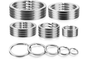 YHYZ Key Rings Stainless Steel Assortment (Flat Round) In 5 Sizes, Small 1/2 inch +3/4 inch +1 inch +1.18 inch + Large 1.37 Inch, Heavy Duty Split Keyring Loops, for Key Chain Dog Pet Colla Tag DIY Craft