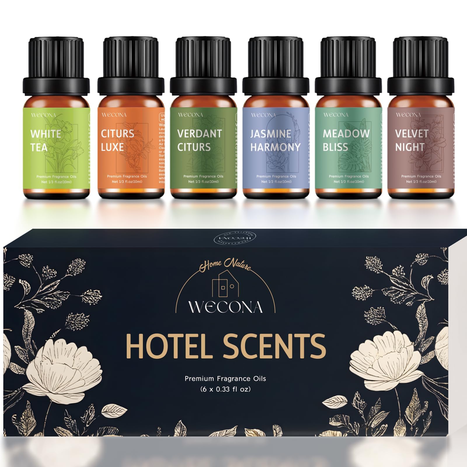 Premium Hotel Fragrance Oil Collection for Diffusers, Essential Oils for Diffusers for Home, Hotel Diffuser Fragrance Oils,Spa & Candle Making, White Tea, Citrus Luxe, Velvet Night and More - 6x10ml