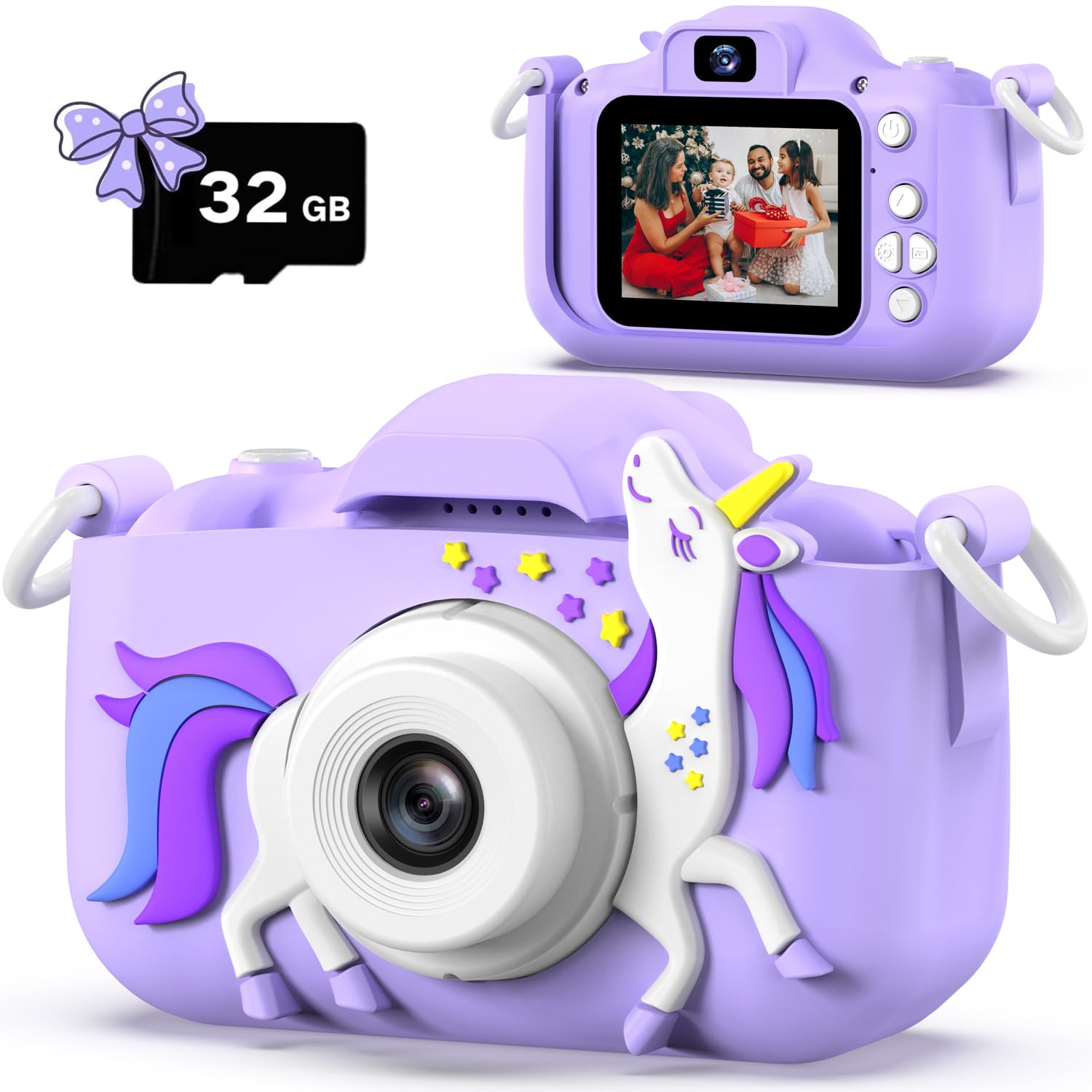 Photo 1 of Dwfit Upgrade Selfie Kids Camera, Christmas Birthday Gifts for Boys Girls Age 3-12, HD Kids Digital Video Cameras for Toddler with Cartoon Soft Silicone Cover, Portable Toy for 3 4 5 6 7 8 Years Old