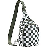 LOYOMA Small Checkered Sling Bag for Women, RFID Crossbody Bags Nylon Sling Backpack Purse for Travel (Beans Green Checkered)