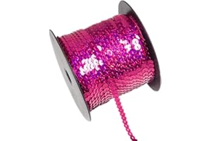 SILLLULE 100 Yards Flat Round Sequin Trim String,6 mm Rose Red Glitter Sequin Ribbon Metallic Trim Strand for Crafts Sewing Wedding Dress Clothes Party Embellish