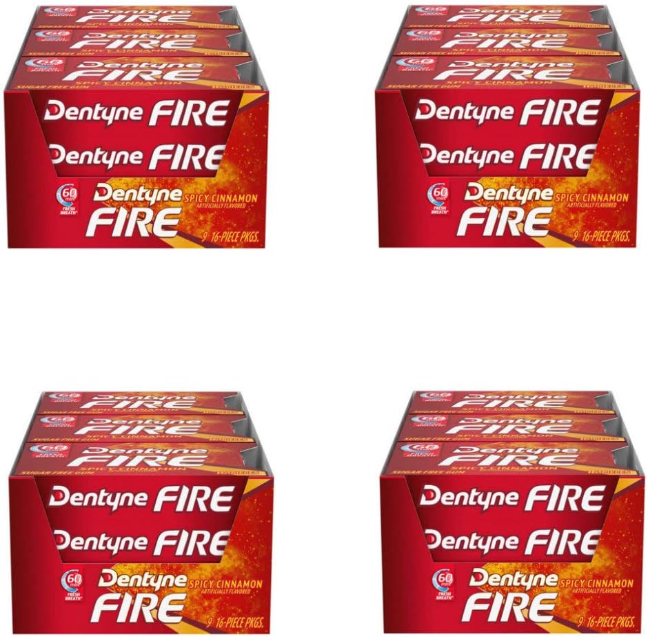 Fire Sugar Free Gum (Spicy Cinnamon 144 Count) (144 Count (4 Boxes))