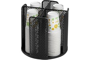 Heagoale Paper Cup and Lid Holder Plastic Cup Storage Organizer Coffee Cup Dispenser for Countertop, Breakroom, Bathroom, Coffee Station, Bar, Buffet, Kitchen Cabinet - Black