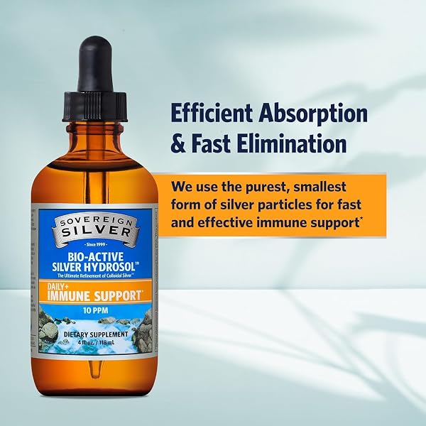 SOVEREIGN SILVER IMMUNE SUPPORT – COLLOIDAL SILVER, BIO-ACTIVE SILVER HYDROSOL, 10 PPM, LIQUID DROPPER, 4 FL OZ, (118 ML)