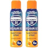 MICROBAN Disinfectant Spray, 24 Hour Sanitizing and Antibacterial Sanitizing Spray, Citrus Scent, 2 Count (15oz Each) (Packaging May Vary)