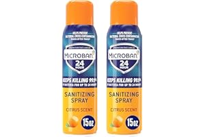 MICROBAN Disinfectant Spray, 24 Hour Sanitizing and Antibacterial Spray, Sanitizing Spray, Citrus Scent, 2 Count (15oz Each) (Packaging May Vary)