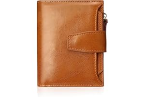 FT FUNTOR Small Wallet for Women Genuine Leather Bifold Compact RFID Blocking Zipper Pocket Ladies Credit Card Slots Purse with ID Window