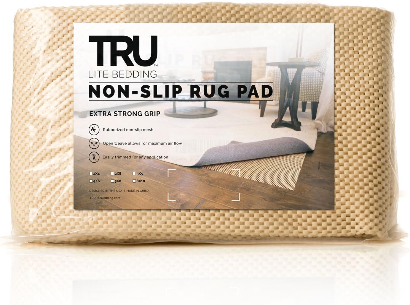 TRU Lite Extra Strong Non Slip Rug Pad - Non Slip Furniture Pad - Indoor Carpet Pad for Hardwood Floors - Anti Skid Mat - Anchors Rugs to Floors - Trim to Fit - 24"x24" / 2' x 4'